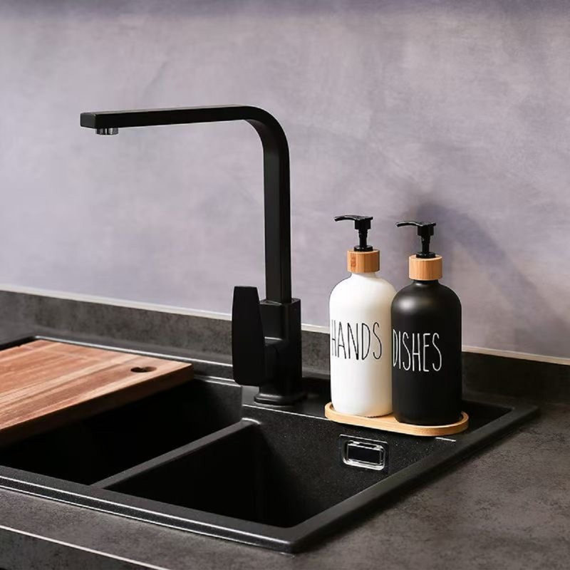 Black and White Glass Soap Dispenser Set, 2 Pieces