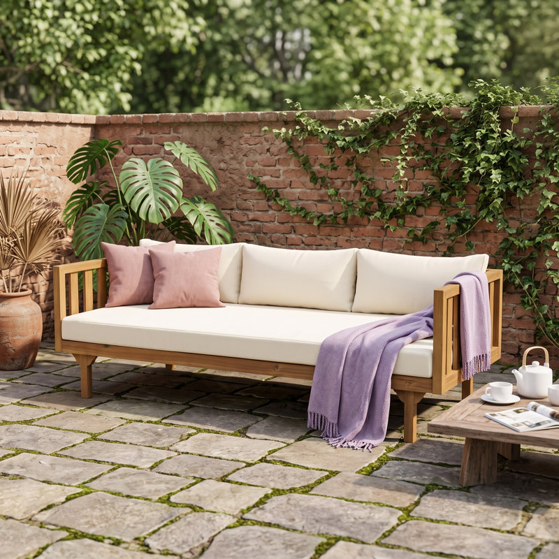 Canapé de patio 3 places avec 3 coussins résistants à l'eau, TeakBeige
