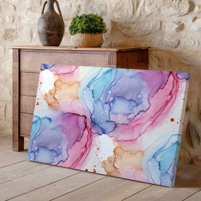 Canvas Create An Abstract Watercolor Composition Featuring Soft Flowing Pastel Hues Wall Art Of Pink Peach And Light Blue Blending Canvas Wall Art