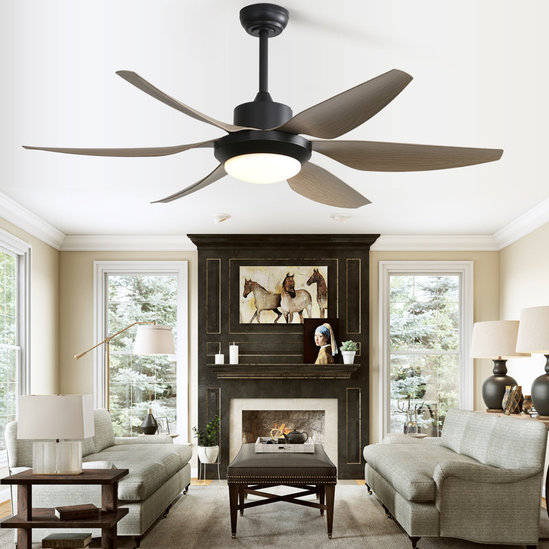 Lajuanna 54" 6 - Blade LED Propeller Ceiling Fan with Light and Remote Control , Black with Light Gray Blades