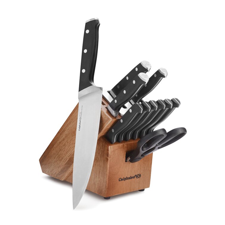 Gold Knife Set with Walnut Knife Block, 13-piece Kitchen Knives