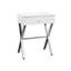 Élégante table en stratifié blanc brillant avec détails en métal et tiroir de rangement pour les espaces de vie