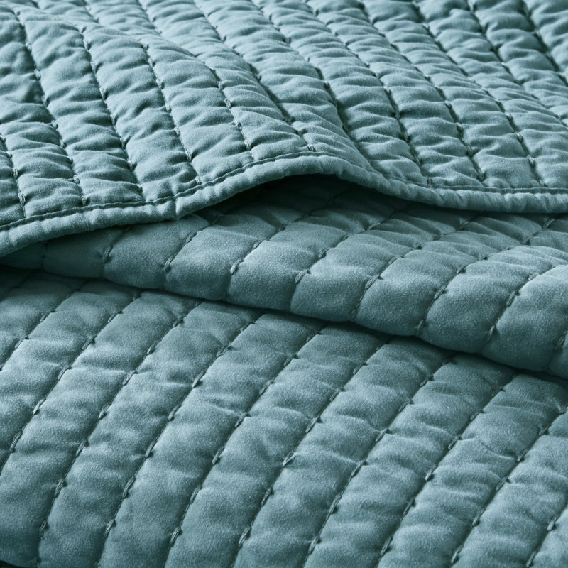 Teal Twin Microfiber Reversible Quilt Set
