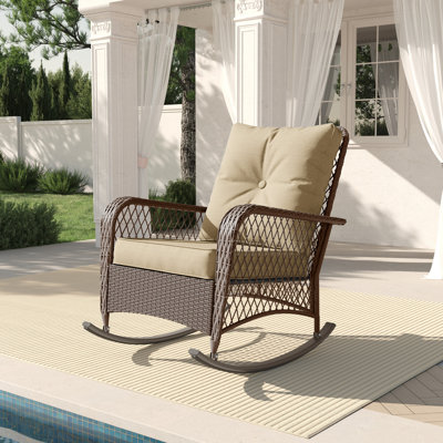 Yentin Outdoor Rattan Wicker Rocking Chair with Cushions by Bay Isle Home