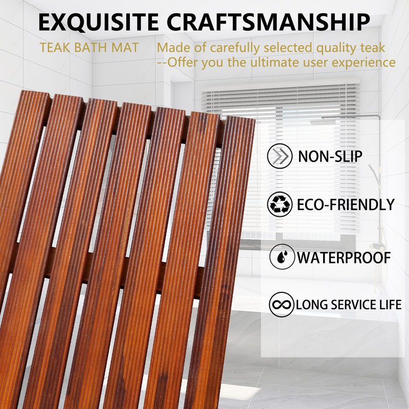 Petties Bathroom Anti-Slip Teak Wood Mat, 21" L x 14" W
