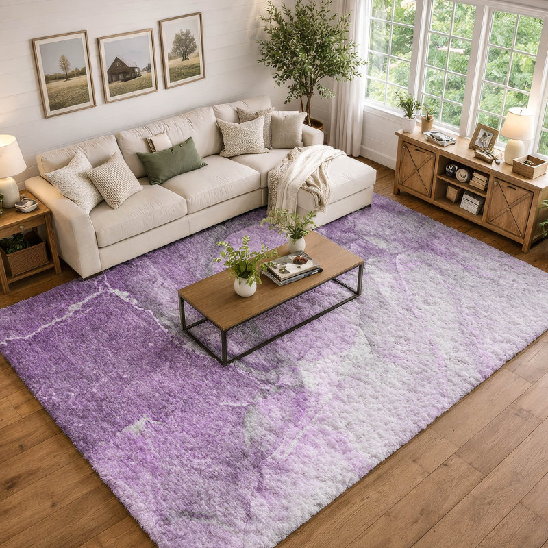Tapis de qualité supérieure lavable à la machine à poils longs ADS524, Lilas, 5 pi x 7 pi 6 po