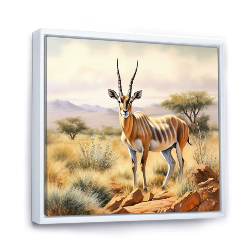 Graceful Antelope IV, reproduction d'art sur toile, H 24 po x l 24 po x P 1 po, Cadre flottant blanc