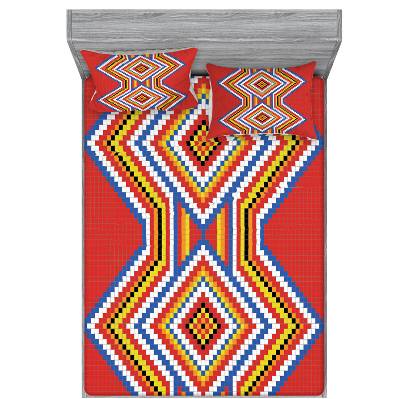 Microfiber Geometric Sheet Set, Queen Sheet Set with Fitted Sheet