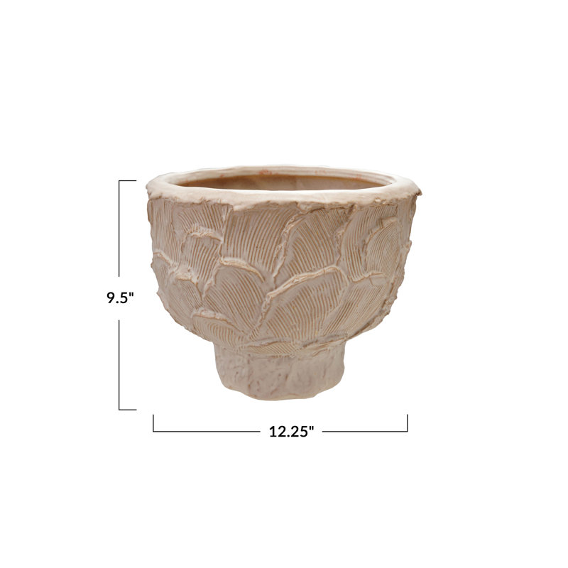 Round Embossed Stoneware Planter With Pattern