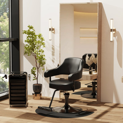 ComfortableSalon Chair With Adjustable Height And Swivel Function, Ergonomic Stylist Chair With Padded Armrests, Elegant Hair Chairs With Premium Leather Upholstery - Allblk