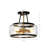 Modern Farmhouse Black Semi-Flush Mount, 11.8 In. 3-Light Plated Gold Kitchen Ceiling Fixture Light With Seeded Glass