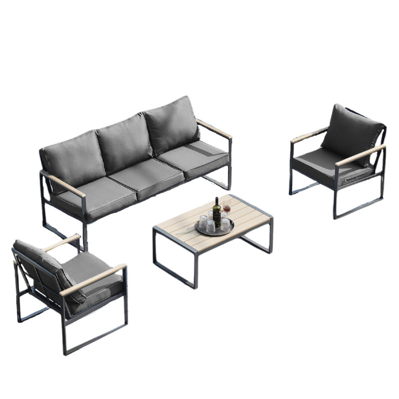 Élégante conversation extérieure pour 4 patios - aluminium, coussins gris, pour cadre en aluminium naturel tactile pour le jardin, la cour et la piscine,