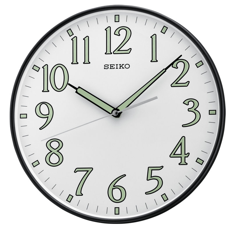 Seiko 12 Inch Black Framed Luminous Wall Clock