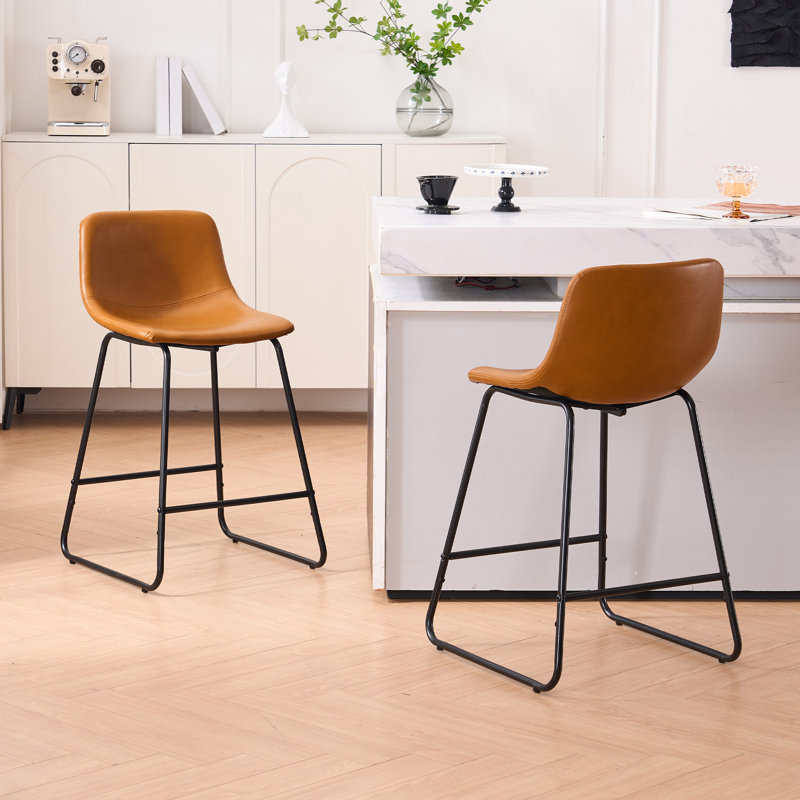  Tabourets de bar modernes en cuir synthétique avec siège rembourré et siège d'îlot de cuisine à hauteur de comptoir, ensemble de 2