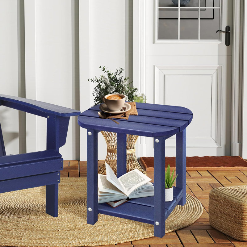 Outdoor Side Table - 2-tier Adirondack Hdpe Patio End Table For Pool, Porch, Balcony & Backyard, Weather Resistance For Indoor And Outdoor Use(navy Blue)