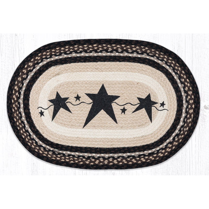  Primitive Stars Black Oval Patch Tread30" H Wool Blend, Rustic Country Accent for Farmhouse Decor, Primitive Stars