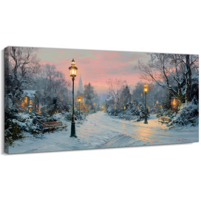«Christmas Abigel Snow Park», reproduction de paysage de lanterne d'arbre rétro, affiche de photos de cabane de Noël pour salon, décoration murale d'hiver, 12 po x 24 po