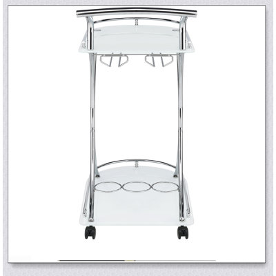 Allen 2-Tier Glass Shelf Metal Bar Cart with Stemware and Wine Storage, Perfect for Modern and Functional Living Spaces.