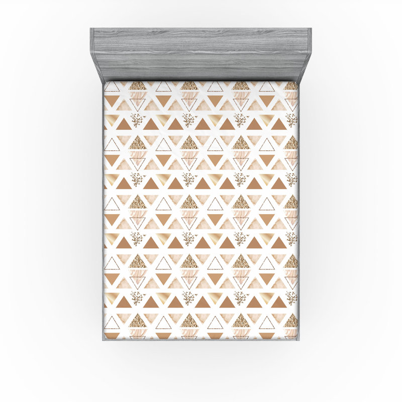 Drap-housse Ambesonne, Amande, brun pastel, blanc / géométrique, Drap-housse grand
