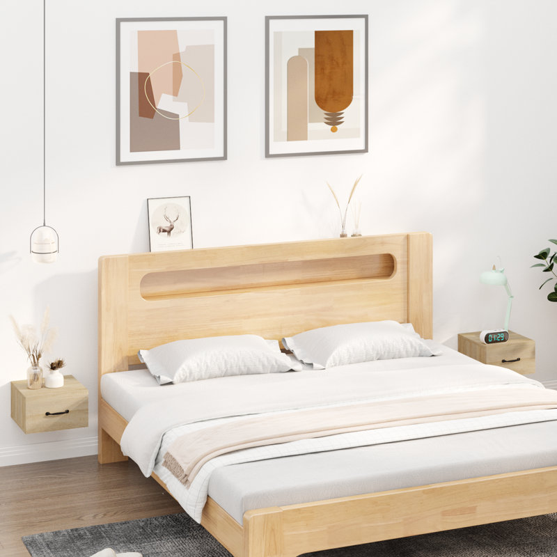 17 Stories Wall-Mounted Bedside Cabinet, White, Set of 2