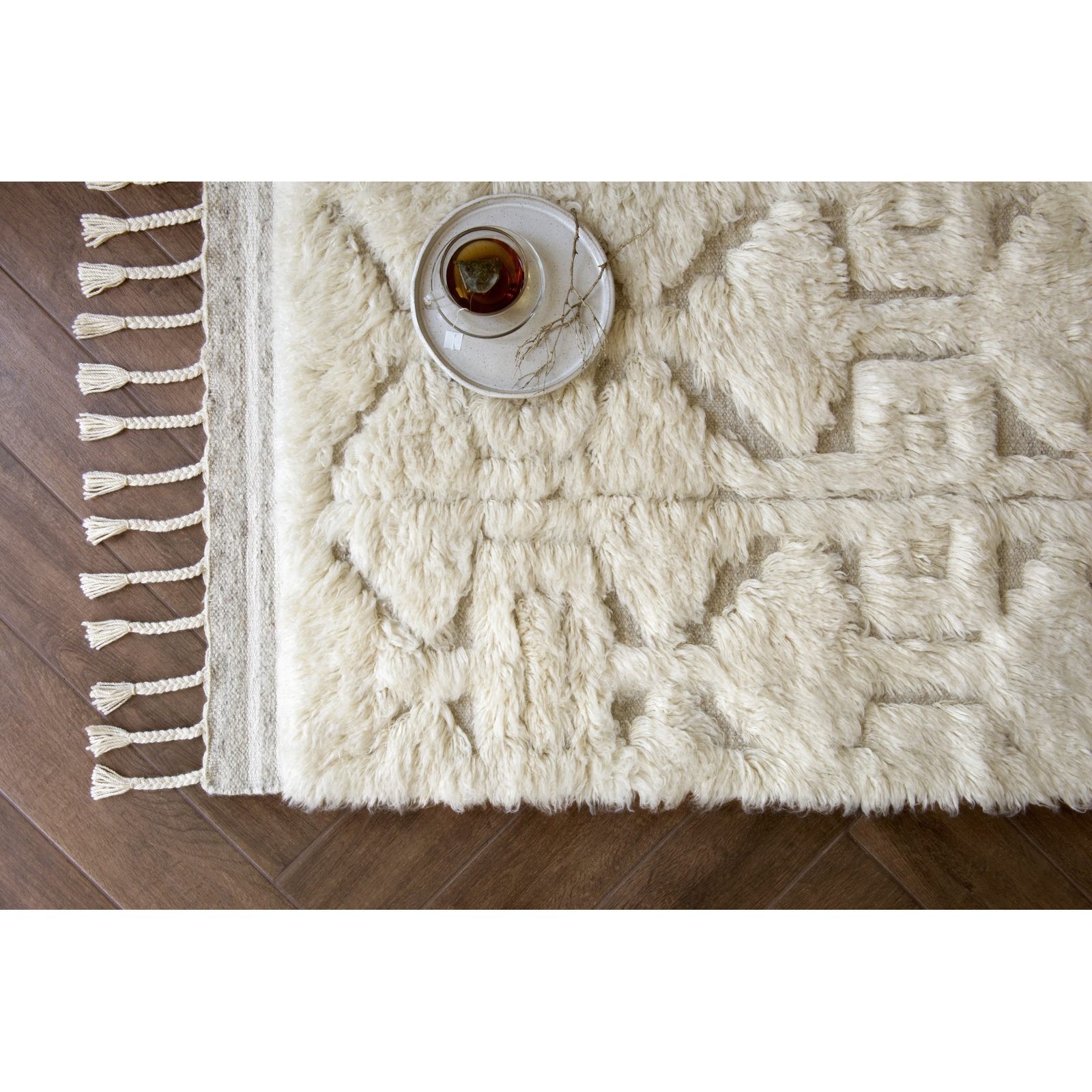 Michaela Beige Hand-Knotted Wool Rug, Rectangle 5'6" x 8'6"
