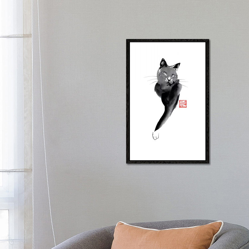Cat Line by Péchane - Print on Canvas, 66.04 cm H x 45.72 cm W, Black Framed