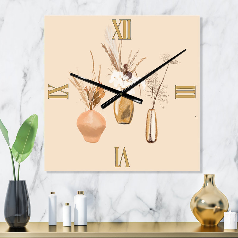 Bouquets de fleurs sauvages dans des vases dorés I - Horloge murale traditionnelle, Petit