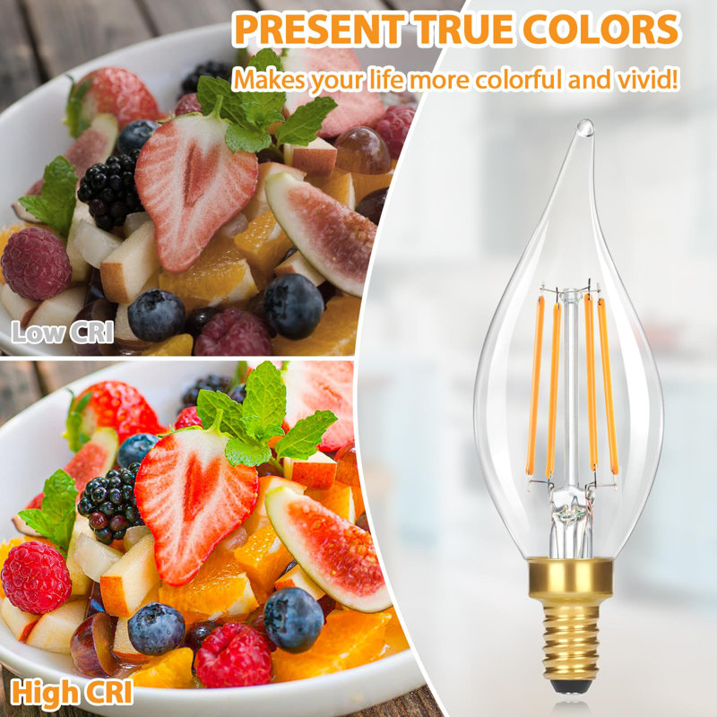 Ampoule candélabre à intensité variable E12 à DEL de 40 W avec lumière 460LM blanc chaud et doux 2700K avec pointe de flamme rétro
