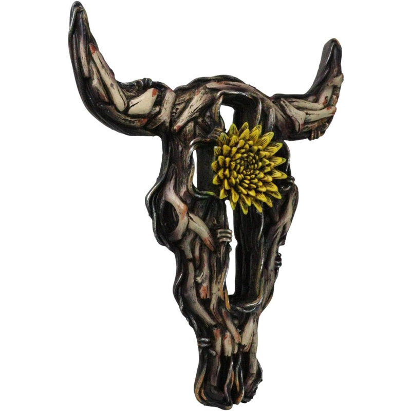 Décoration murale crâne de vache rustique Buffalo avec fleur et croix