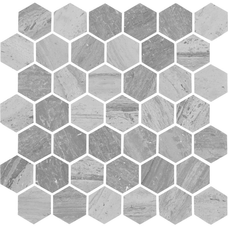 Daltile Fonte 2" Hexagon Mosaic (5 PC Per Carton) (4.95 SQFT Per Carton), Gray/White