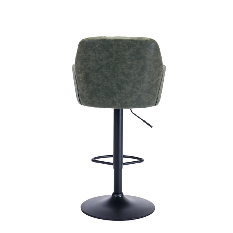 Gareth Swivel Adjustable Height Bar Stool, PU-Dark Green