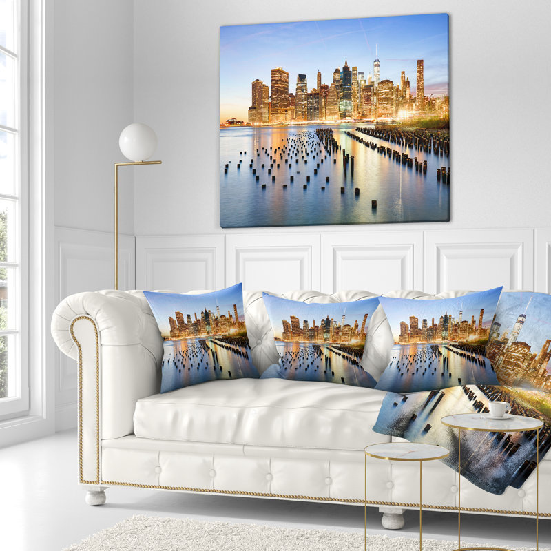 New York Skyline Multicolor Square Throw Pillow 16" x 16"