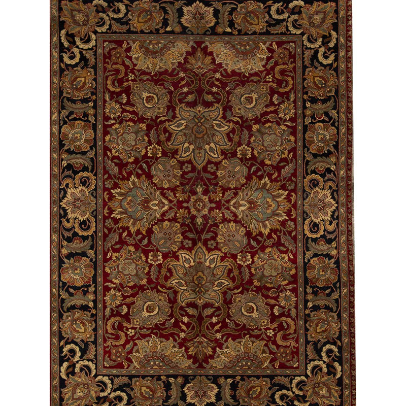 Tapis rouge et noir noué à la main de haute qualité