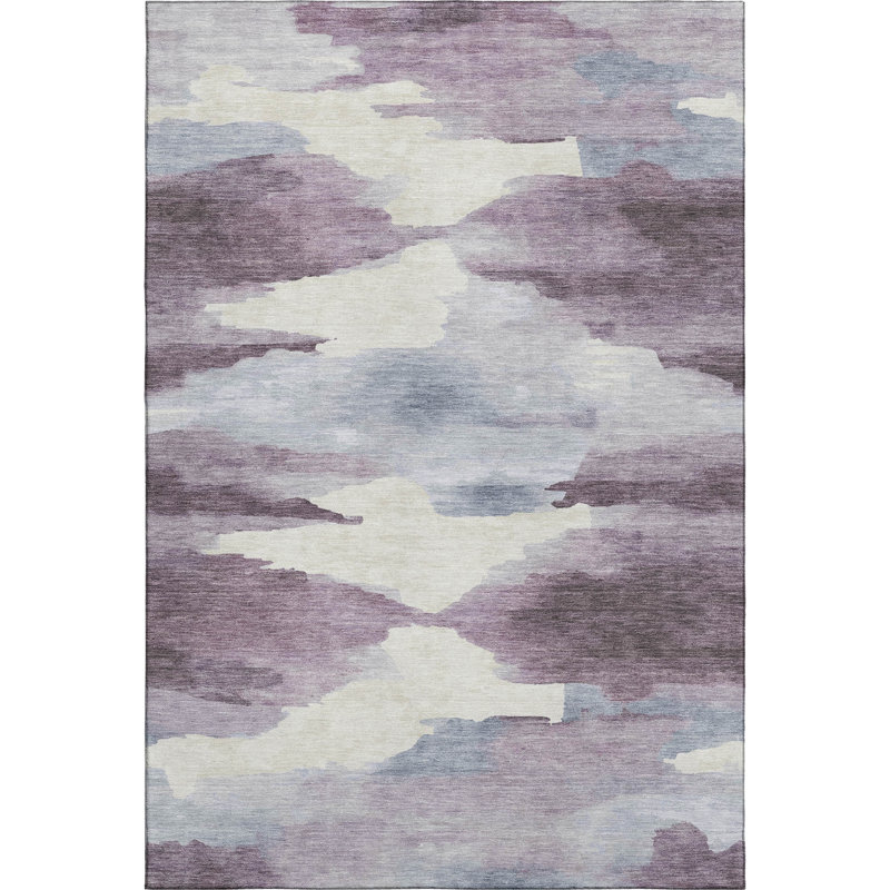 Premium Machine Washable Mayfield AMF2259 Swirls Rug, Plum, 10' x 14'