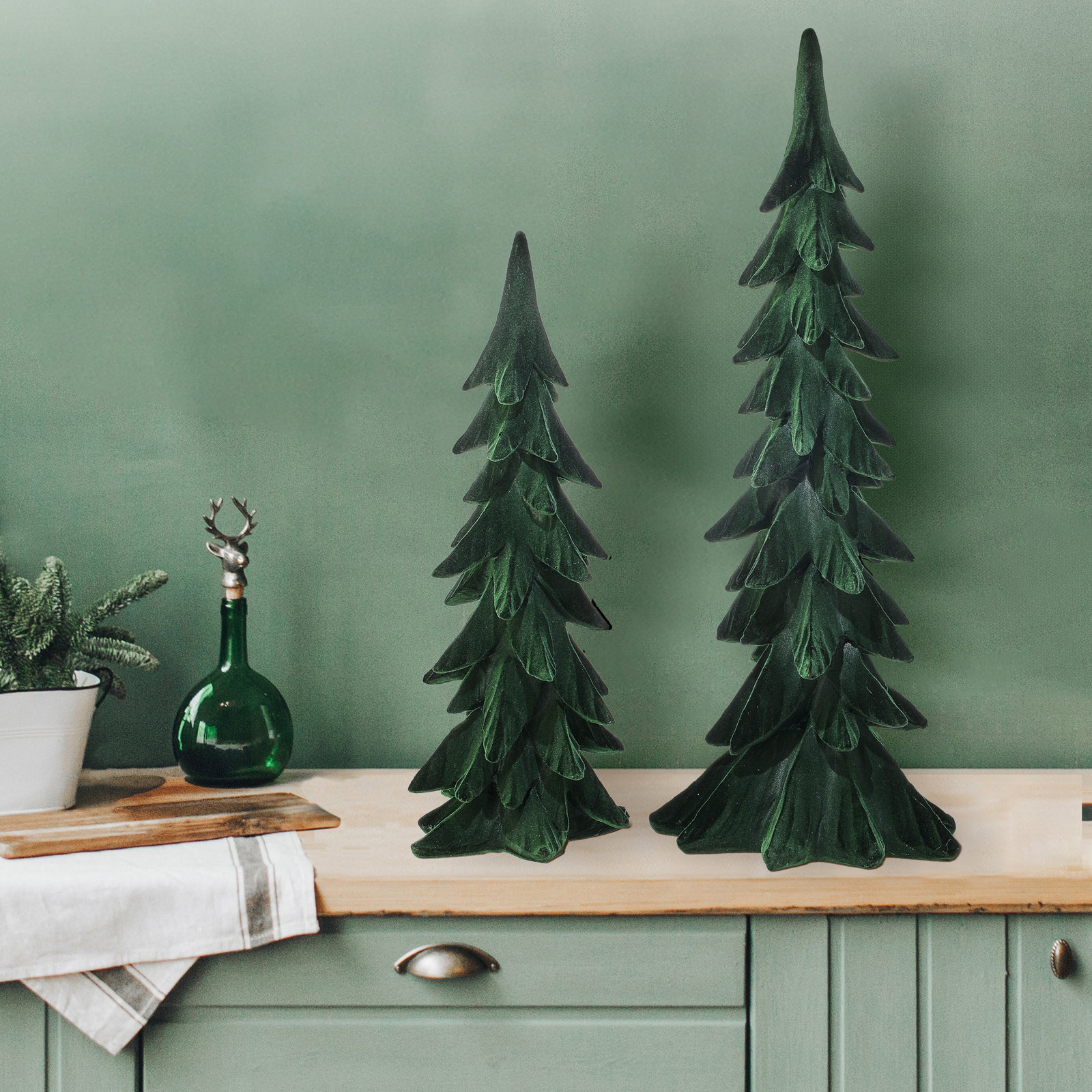 Flocked Tabletop Christmas Tree Set