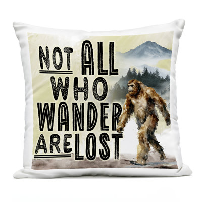 Not All Who Wander Phrase Design by Nicole DeCamp Outdoor Printed Pillow