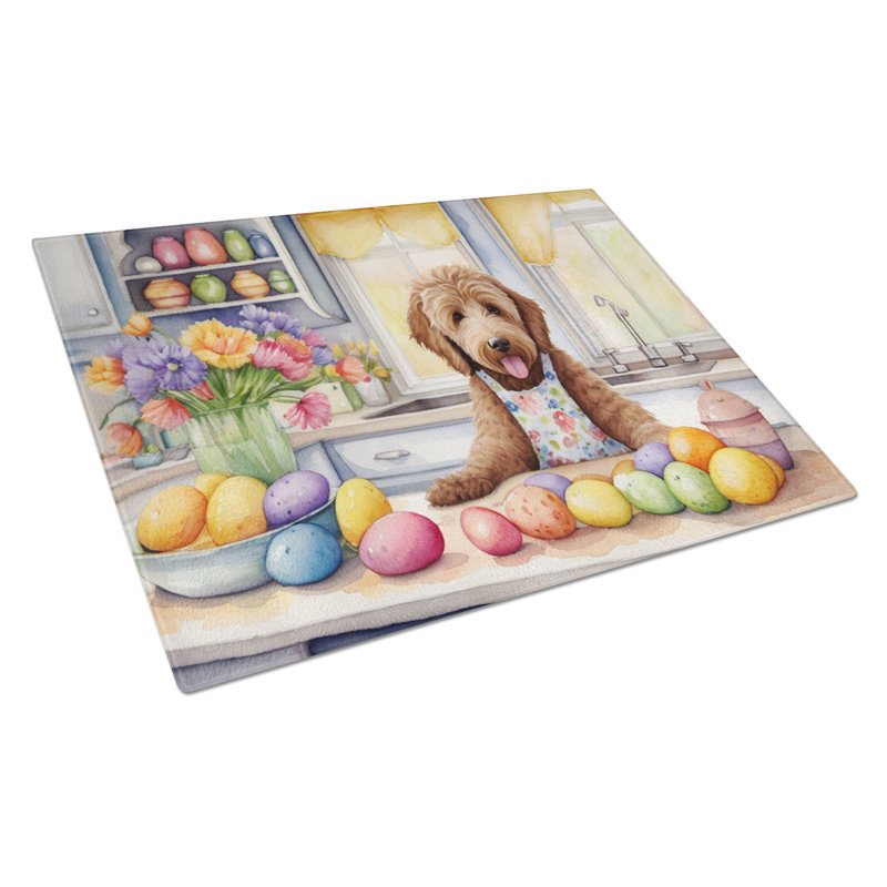 Décoration de planche à découper en verre Labradoodle de Pâques