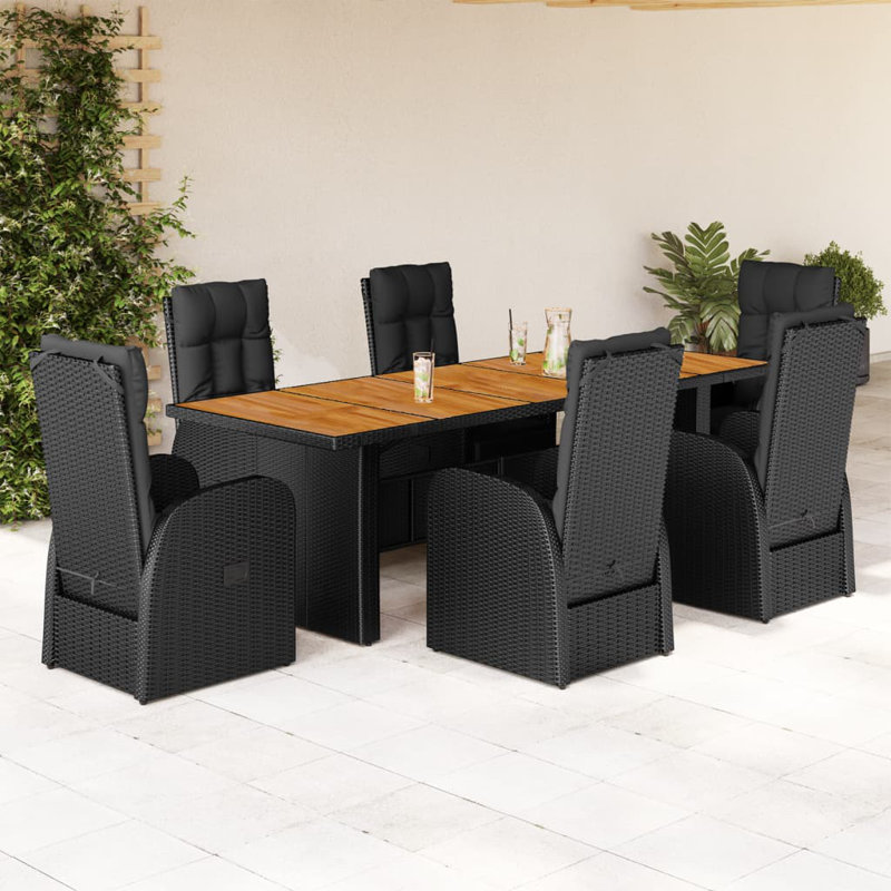 Adrea 6 - Person Wicker Patio Dining Set with Rectangular Table , Cushions Included