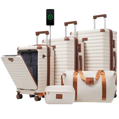 Ensembles de bagage 5 pièces avec ouverture frontale, valise de transport extensible rigide avec roulettes pivotantes, sac de rangement pour porte-gobelet et verrou USB