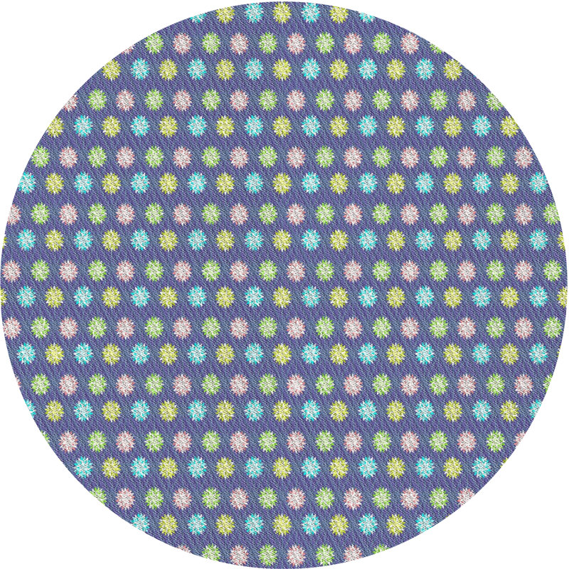 Tapis bleu/gris à motifs, Rond 5 pi