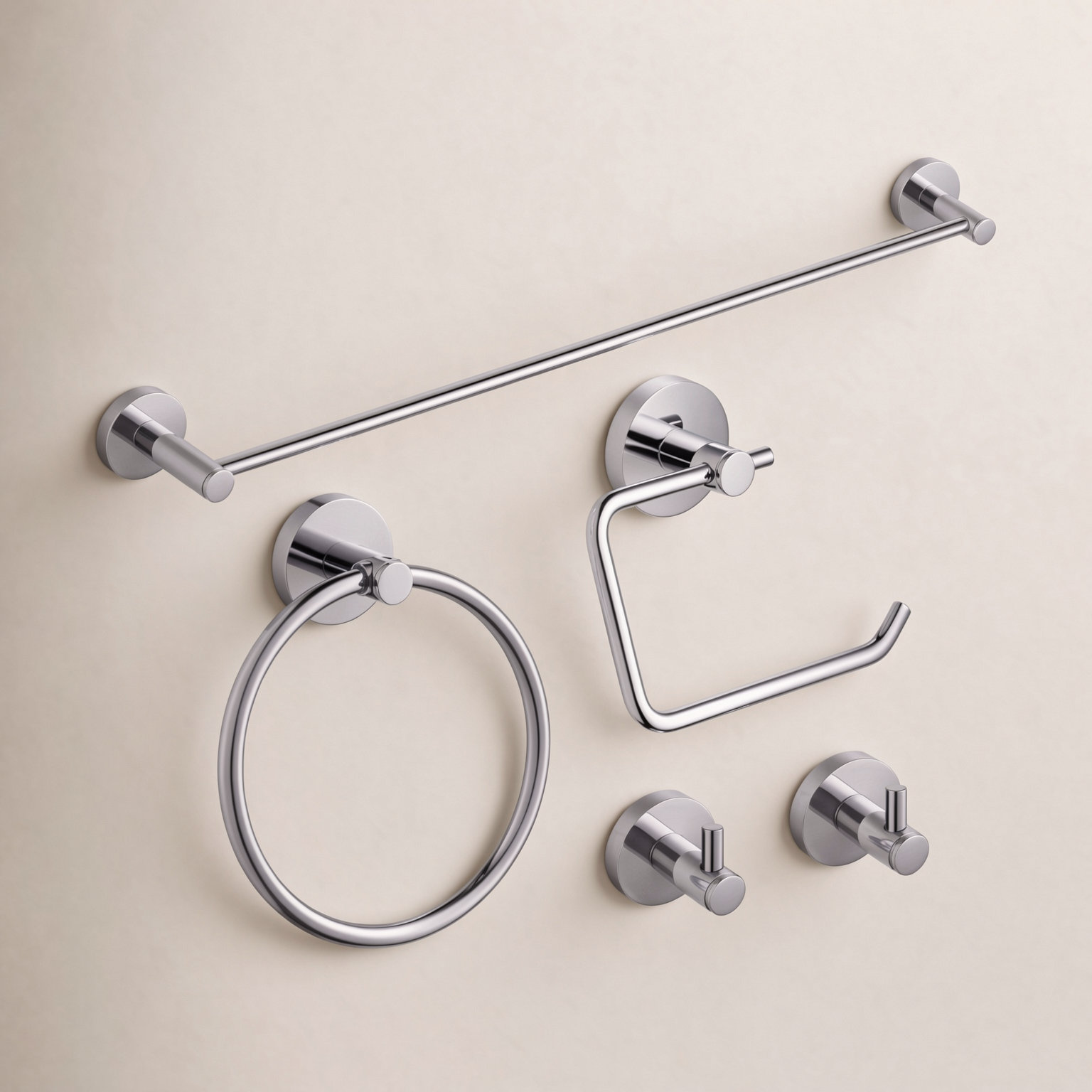 Circular 5-Piece Bathroom Hardware Set, Chrome