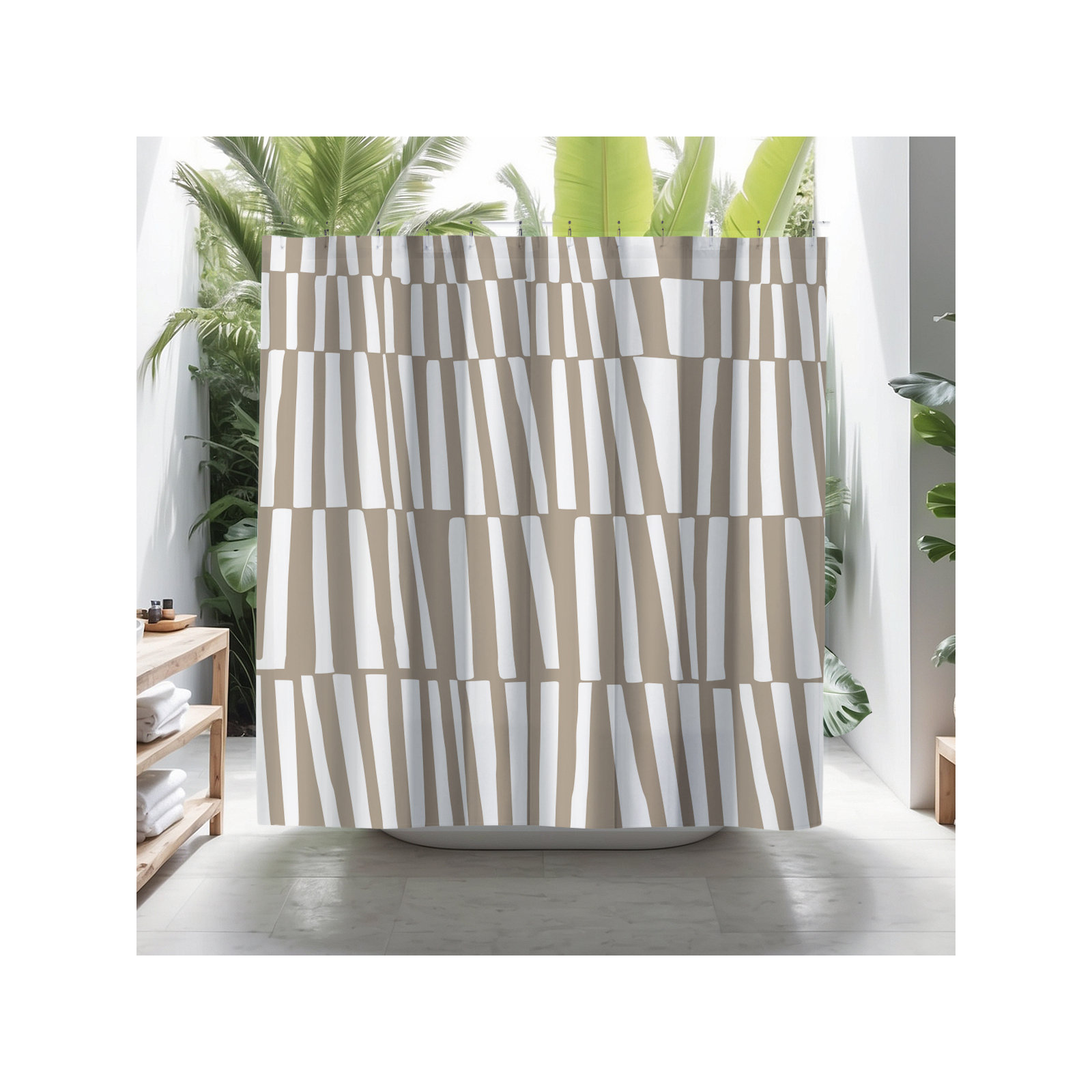 Thora Abstract Mid-Century Shower Curtain, Beige