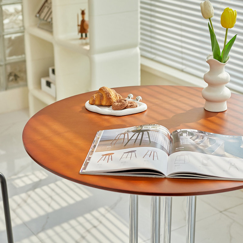 Walnut Silver Round Birch Iron Dining table