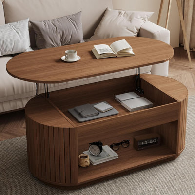 Lift Top Wood Coffee Table, Center Tea Table With Hidden Storage Compartment And Open Shelf For Living Room, Apartment, Small Space, Oak by Ebern Designs
