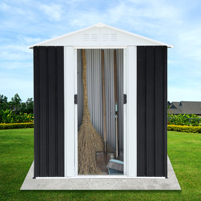 Abri de jardin 32,61 po de largeur en métal gris, toit incliné et portes verrouillables, dans tous les climats, entreposez le toit extérieur de la piscine 73,85, les panneaux muraux imperméables, pour ranger votre atelier de sport