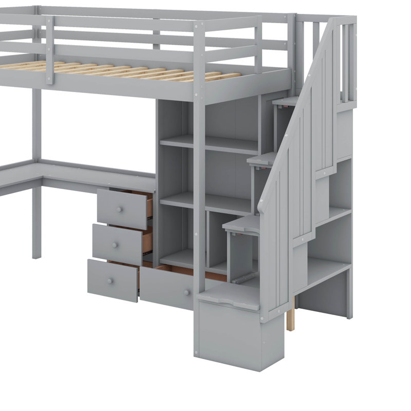 Lit mezzanine simple avec bureau et tiroirs, Grey