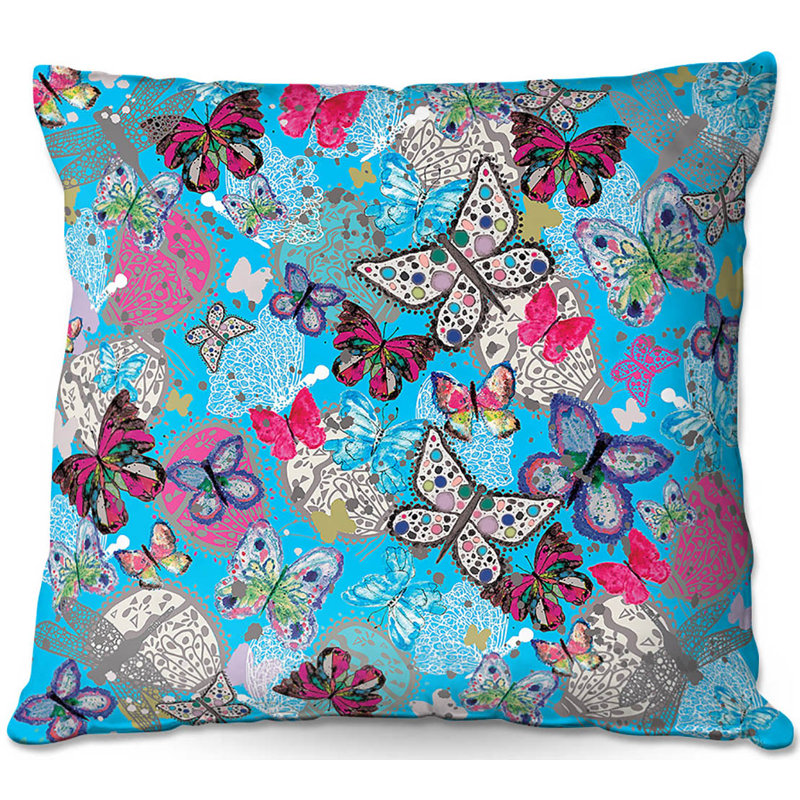  Coussin Couch Butterflies, 16 po x 1 po, Bleu ciel