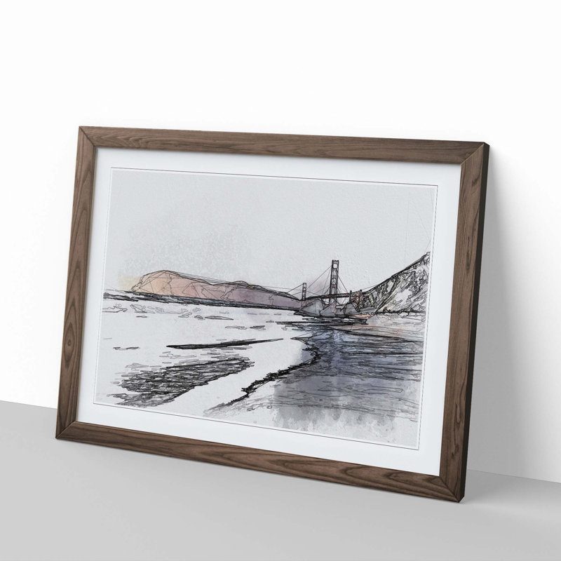 Golden Gate Bridge in San Francisco - Picture Frame Graphic Art Print, 36cm H x 48cm W x 2cm D, Walnut Framed