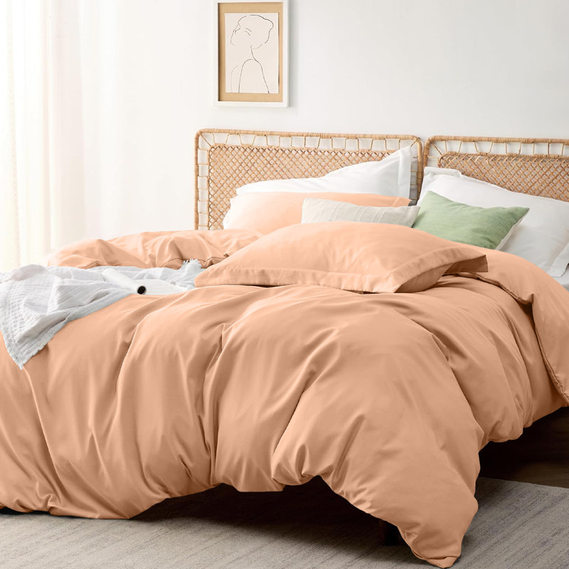 Onorino Luxury 4-Piece Dyed Duvet Set with Pillowcases or Fitted sheet (4 in 1), King Duvet Cover Set, Peach