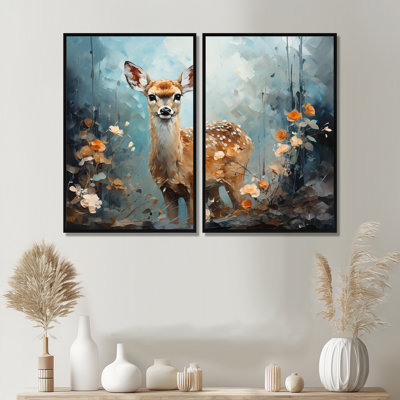 «Deer Graceful Fawn Collage III - Large Deer», reproduction d'art sur toile